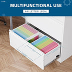 2-Drawer Metal File Cabinet, Lateral Vertical Filing Cabinets for Home Office, Locking File Cabinet with Storage Shelves, Legal/Letter/A4 Size (White, Assemble Required)