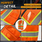 Safety Vest for Men Women 5 Pockets High Visibility Vest with Reflective Strips, Hi Vis Vest with Mesh Fabric, Breathable, (GR720-Orange,XL).
