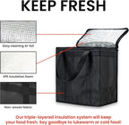 NZ home Insulated Cooler Bag and Food Warmer (Medium, 2 pack) for Food Delivery & Grocery Shopping with Zippered Top, Black