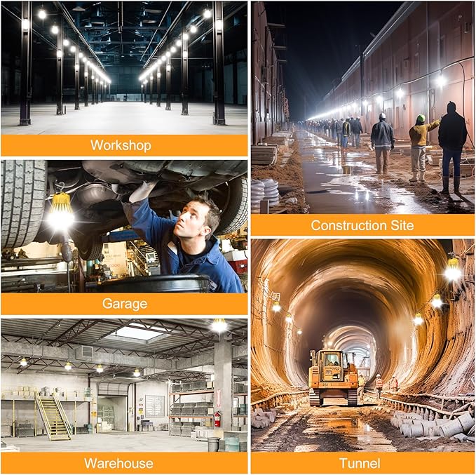 Construction Lights with 100W/80W/60W Adjustable, Linkable LED Temporary Work Light 5700K/5000K/4500K, AC100-277V, 13000LM Outdoor Jobsite Lighting Portable Hanging Work Light
