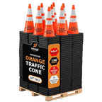 Xpose Safety 28 Inch Orange Traffic Cones - Heavy Duty 10lb 6" & 4" Collar - Bulk Half Pallet 150 Pack - Multipurpose PVC Plastic Safety Cone Parking, Soccer, Caution & Construction - DOT Approved