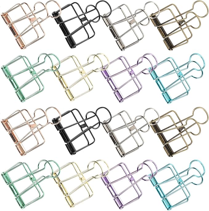 16 Pcs Hollow Binder Clips - 8 Colors Skeleton Design Paper Clamps for Office School Home Use, Organize Documents Files Notes(M,1.3x1.5in)