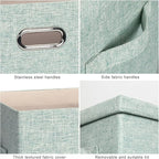 Large 17" 36 Quart Collapsible Stackable Storage Bins with Lids, 3 Packs Light Green Linen Fabric Closet Boxes with Lids, Storage Cube Baskets Container Organizers for Office (17x12x11)