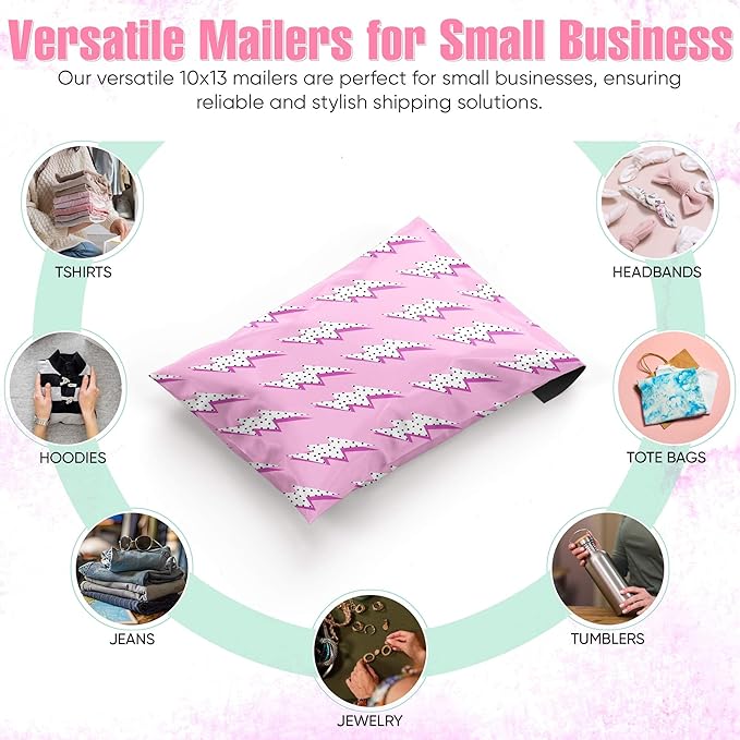 10x13 Poly Mailers – Lightning Bolt – Waterproof, Tear-Resistant Shipping Bags with Adhesive Seal – 25 Pack – Package Mint