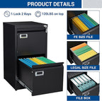 2 Drawers Vertical File Cabinets - 17.8" Deep Lockable Filing Cabinet - Black Metal Storage Cabinets for Home Office to Hanging Files Letter/Legal/F4/A4 Size
