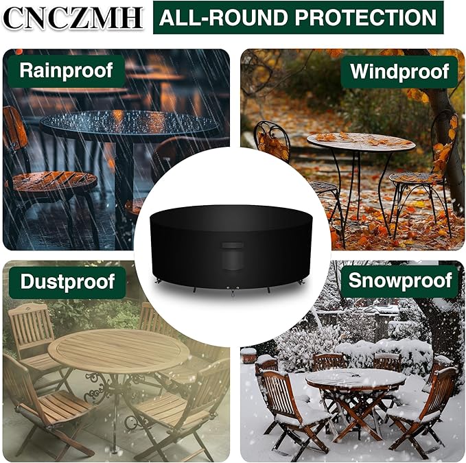 Heavy Duty Patio Furniture Covers Waterproof, 600D Round Outdoor Furniture Cover Waterproof for Sectional Sofa Couch, Outdoor Dining Table and Chair Set Covers 72"DIA x 28"H, Black