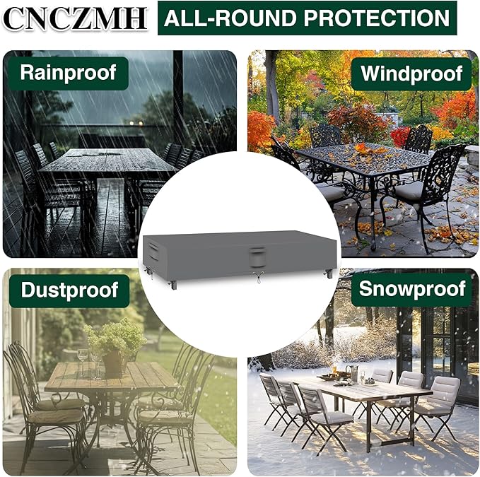 Heavy Duty Patio Furniture Covers Waterproof, 600D Outdoor Furniture Cover Waterproof for Sectional Sofa Couch, Outdoor Dining Table and Chair Set Covers 138''L x 86''W x 28''H, Grey