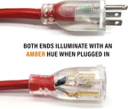6 ft - 14 Gauge Extension Cord Outdoor - Made in USA - Lighted on Both Ends - Red Outdoor Extension_Cord Waterproof by Anthem Cable - Heavy Duty ExtensionCord 6 ft 15 Amp Extension