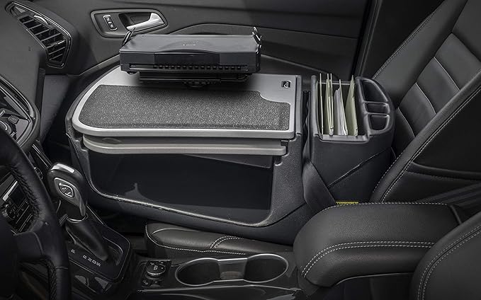 AutoExec GripMaster Car Desk for Your Vehicle Workstation and Mobile Office, Grey with Printer Stand