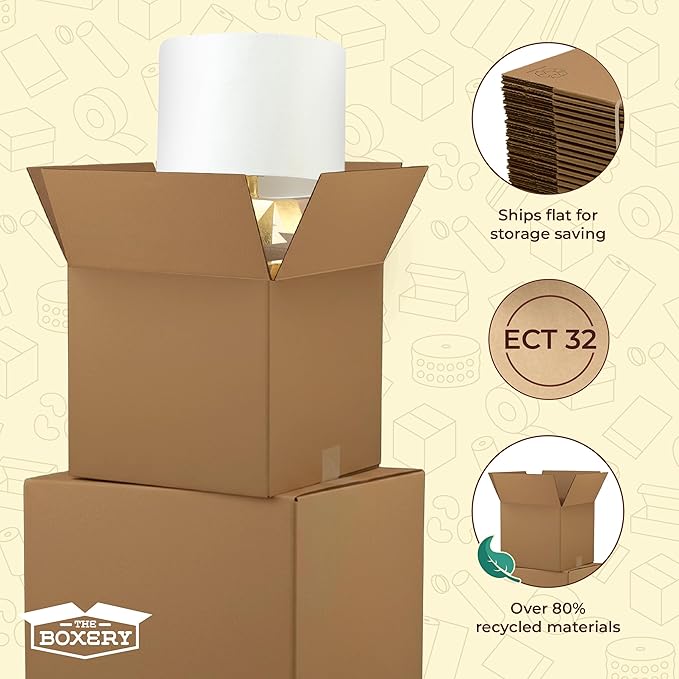 The Boxery Cube 6 x 6 x 6-inch Corrugated Cardboard Boxes, Small | Pack of 25 for Shipping, Moving, and Storage, Curbside Recyclable, Strong Wholesale Bulk Boxes