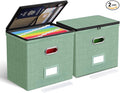Oterri 2 Pack File Organizer Boxes with Lids, File Box with Mesh Pockets, Document Organizer Box for File Folders Letter Size, Zippers Filing Box for Home, Office, School (Green, Without Folders)