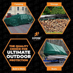 Heavy Duty Poly Tarp 15' x 25' - Bulk Full Pallet (144 Pack) Thick Waterproof, UV Blocking Protective Cover - Reversible Green & Black - 10 Mil Thick Polyethylene - by Xpose Safety
