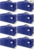 8 Pack Extra Heavy Duty Large Moving Bags with Strong Zipper & Carrying Handles, Sturdy Clothes Storage Bags Totes Bins, Packing Bag Move Boxes College Moving Supplies, Dark Blue - 24 gal