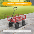 VIVOHOME Heavy Duty 880 Lbs Capacity Mesh Steel Garden Cart Folding Utility Wagon with Removable Sides and 4.10/3.50-4" Wheels 10 inch Tire(Red)