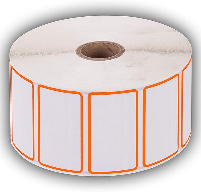 2.25" X 1.25" Direct Thermal Perforated Stickers Labels for Barcodes, Address, Consignment - Compatible with Zebra, Rollo, Godex and More (Orange Border, 6 Rolls)