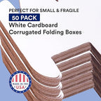 BOX USA Small Shipping Boxes 6"L x 5"W x 2"H, 50-Pack - White Box Crush-Proof Mailers for Packaging, Storage, Gifts or Bulk Business Orders