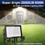 2-Pack 200W LED Flood Light Outdoor, 20000LM Bright Plug-in Flood Lights with Switch, IP66 Waterproof Exterior Security Lights, LED Work Light for Garage, Yard, Garden, Playground, Stadium, Arena