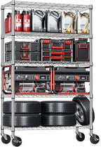 IZEUK 5-Tier Storage Shelving Unit with Wheels, Adjustable Heavy Duty Steel Wire Rack Organizer (Chrome, 17.7" D x 47.2" W x 76.7" H, 1750 lbs Capacity) for Garage, Kitchen, Pantry, Laundry, Basement