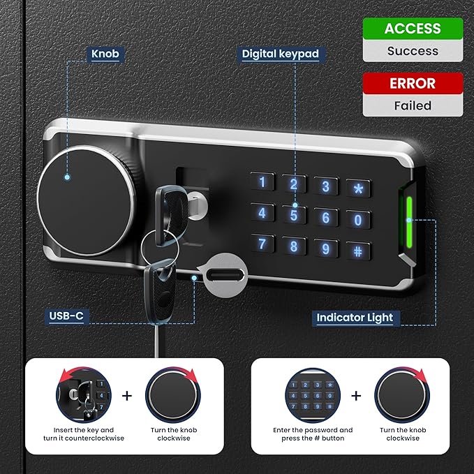 Heavy Duty 64 Keys Electronic Key Lock Box Wall Mount with Code, Key Cabinet with Deposit Key Slot, Adjust Key Organizer with Led Light