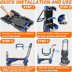2-in-1 Folding Hand Truck with Folding Basket,Hand Truck with Retractable Handle, 330LBS Capacity Heavy Duty Hand Dolly, Dolly Cart with Wheels for Luggage/Moving/Travel
