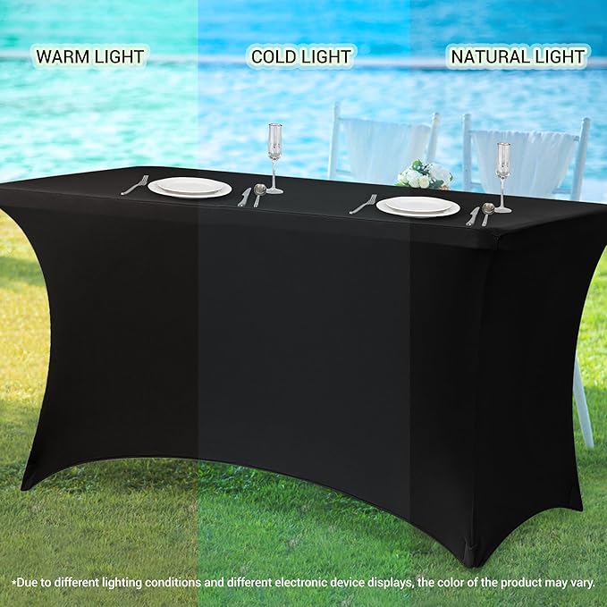 Obstal 10 Pack Stretch Spandex Table Covers for 6 Foot Tables - 6 FT Rectangular Fitted Tablecloth Protector for Outdoor Wedding Banquet Birthday Party (Black, 72L x 30W x 30H Inches)