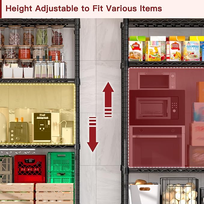PrimeZone 6 Tier Wire Shelving with Wheels 79''H 1500lbs Storage Shelves NSF Certified Heavy Duty Steel Metal Shelf Adjustable Rolling Rack Kitchen Garage Closet Pantry Laundry 79''HX36''WX16''D 4Pcs