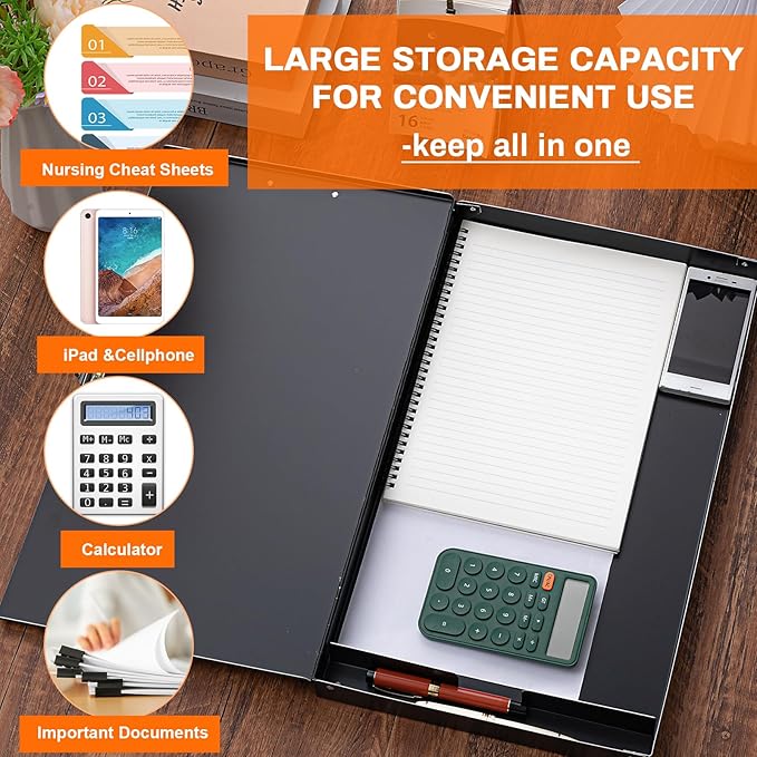 1 Pcs 11 x 17 Inch Aluminum Clipboard with Storage Metal Clipboard High Capacity Clip for Student Teacher Nurse, Black