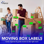 Perco Fluorescent Green 3x5 Inch Perforated Sticker Labels — 150 Stickers/Roll — with Permanent Adhesive for Inventory Management, Color Coding, Moving Boxes, Retail, Organizing & Crafts — Made in USA