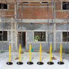 Amylove Plastic Stanchion Post Set, Traffic Warning Line Stanchion Crowd Control Safety Barriers Driveway Barrier with 5 Chains and 10 S Hooks for Outdoor Indoor Parking (Yellow,6 Pcs)