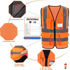 A-SAFETY High Visibility Mesh Safety Reflective Vest with Pockets and Zipper,Hi Vis Viz Reflective Safety Vest(Orange Mesh 4XL-5XL)