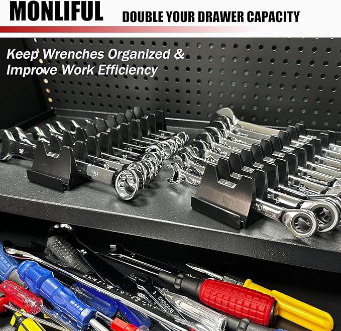 60PCS Magnetic Modular Wrench Organizer Wrench Holder - Wrenchs Tool Organizers for Tool Drawer Storage, Wrenchs Rack with Metric SAE Labels, Tool Storage Set Holder Festival for Mechanics