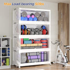 800QT Extra Large Stackable Storage Bins with Lid & Wheels & Doors, 200Gal Foldable Collapsible Closet Organizers, Plastic Cabinet Box Container Drawer for Home Kitchen Bedroom, 5Pack White