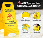 Alpine Caution Wet Floor Sign, 24 Inch High Visibility Yellow Slippery When Wet Sign - Bilingual Safety Warning Sign to Easily Avoid Slippery Accidents in Businesses & High Traffic Areas