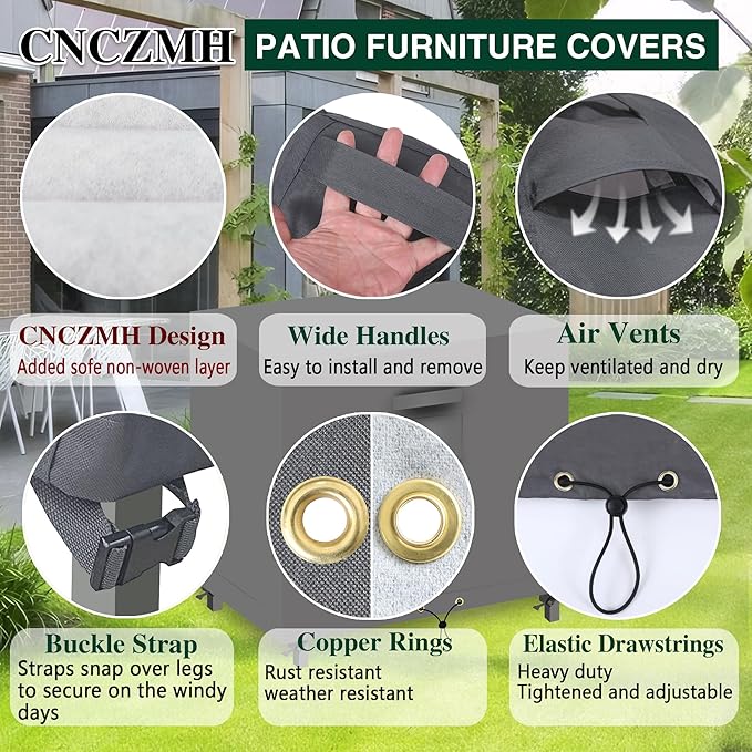Heavy Duty Patio Furniture Covers Waterproof, 600D Outdoor Furniture Cover Waterproof for Sectional Sofa Couch, Outdoor Dining Table and Chair Set Covers 48''L x 24''W x 35''H, Grey