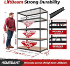 HOMEDANT 5 Tier Storage Shelves Adjustable Laminated Boltless Garage Metal Shelving Unit Heavy Duty Utility Rack Shelf Warehouse Pantry Closet Kitchen (2, (XL Deep) 48.1" W, Black)