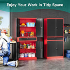 Metal Storage Cabinet with Drawer and Lock,Garage Storage Cabinet with Locking Doors and Shelves,71" Black Red Metal Cabinets,Lockable Steel Tool Cabinets for Garage,Home,Office,Shop