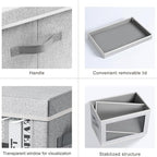 Storage Boxes with Lids - 4 Pack Fabric Clear Window Storage Bins, Large Decorative Storage Bins with Handles, Linen Closet Organizer for Clothes, Towel, Blanket, Light Grey