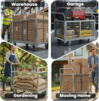 Platform Truck with Cage 2200 LBS - 40" x 24" Heavy Duty Steel Utility Cart with Removable Wire Mesh Sides, Industrial Push Cart for Warehouse, Stocking, and Moving