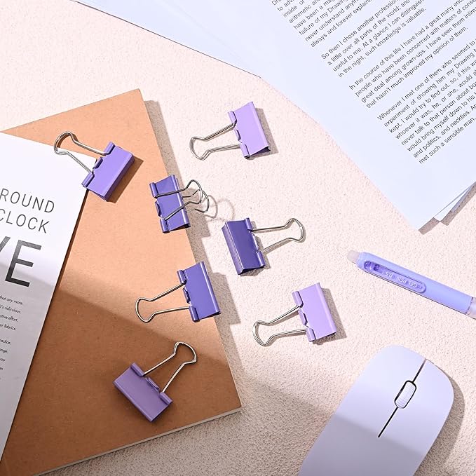 Temiary 208 Pcs Metal Binder Clips, Assorted Sizes Extra Large, Large, Medium, Small, Mini, Micro Binder Paperwork Clip, Morandi Colored Paper Clamps Bulk for Office, Home, School (Purple)