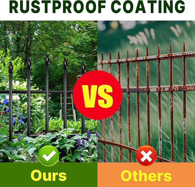 Metal Garden Fence 32" H x 24" W 5 Panels (4 Panels + 1 Gate) 10 Ft Total, Rustproof Animal Barrier No Dig Decorative Fencing for Dogs, Pet, Yard & Patio, Easy Installation