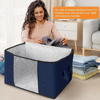 Fab totes 24 Gallons Clothes Storage,Foldable Thick Fabric Blanket Storage Bags,Containers for Organizing Bedroom, Closet, Clothing, Comforter,Organization with Handle (6 Pack,Blue)