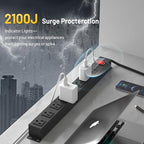 KF 8 Outlet Heavy Duty Power Strip Surge Protector, 2100J Surge Protection Metal Power Strip, 15A/1875W Mountable Power Strips with Upgraded Switch, 14AWG 6FT Extension Cord, Black