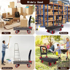 2IN1 Heavy Duty Platform Trucks Flatbed Carts, Push Cart Dolly 1760lbs Capacity Hand Trucks w/Detachable Solid Steel Wire Fence, 36×24 Collapsible Cage Cart Dolly, 5-Inch Silent TPR Wheels