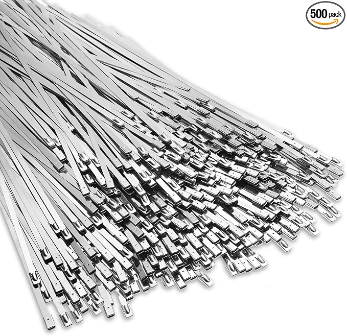 LEIFIDE 500 Pcs Metal Zip Ties 304 Stainless Steel Zip Ties Heavy Duty Self Locking 220 Pound Tensile Strength Cable Suitable for Exhaust Wrapping Fence Outdoor Workshop Canopy (3.9 Inch)