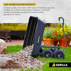 Gorilla Carts Poly Garden Dump Cart, 4 Cu Ft Tub, 600 lb Haul Capacity, Black – Heavy-Duty Utility Wagon with Quick-Release Dumping & Pneumatic Tires for Yard, Landscaping and Gardening