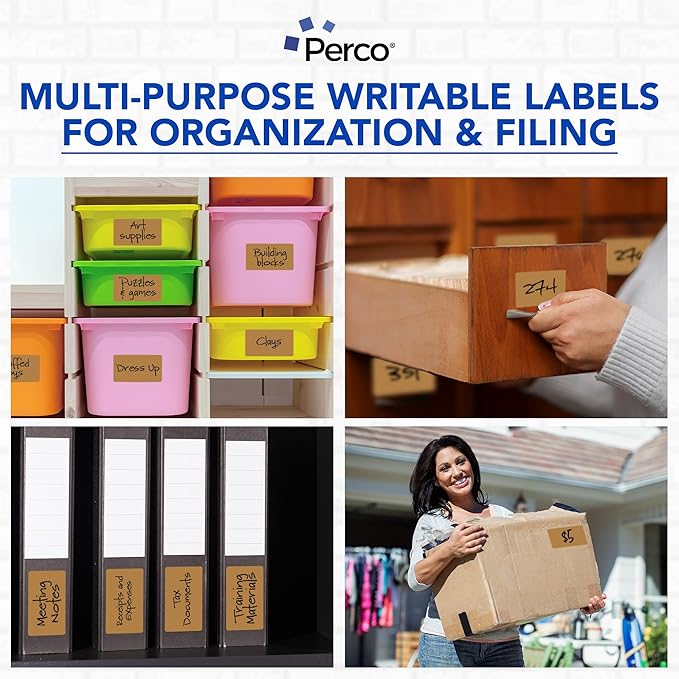 Perco Kraft Brown 3x5 Inch Perforated Sticker Labels — 150 Stickers/Roll — Natural, Cardboard-Like Surface with Permanent Adhesive for Product Labeling, Packaging, Crafting, DIY Projects — Made in USA