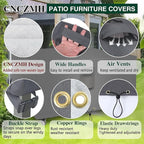 Square Heavy Duty Patio Table Covers Waterproof, 600D Outdoor Dining Table and Chair Set Covers, Outdoor Furniture Cover Waterproof for Sectional Sofa Couch 98''L x 98''W x 32''H, Grey