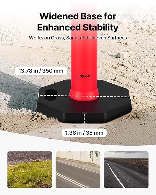 VEVOR 12 Pack Traffic Delineator Posts, 48 inches Traffic Safety Cones with Weighted Base and Reflective Strips, Heavy Duty Delineator Posts for Construction Site, Parking Lot, Crowd Control, Red