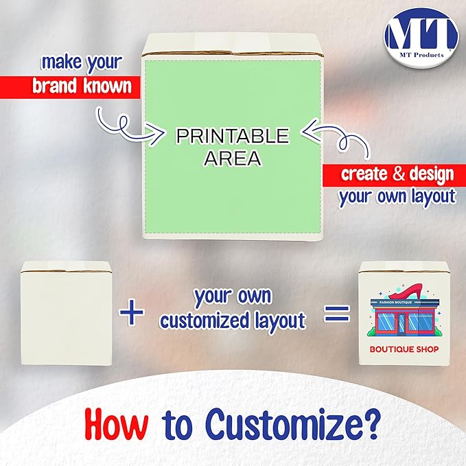 MT Products Custom Printed White Custom Shipping Boxes 4" x 4" x 4" - Personalized Mailing Boxes and for Gifting