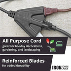 Iron Forge Cable 14 Gauge Outdoor Extension Cord 25 Ft with 3 Power Outlets, SJTOW 14/3 Heavy Duty Outdoor Black Extension Cord 3 Prong, Oil Resistant & Flame Retardant
